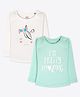 Ariel Cotton Knit Pack Of 2 Full Sleeves I M Pretty Amazing Text & Unicorn Printed Tees - Cream & Green