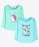 Ariel Cotton Knit Pack Of 2 Full Sleeves Unicorn Printed Tees - Green & Sky Blue