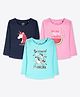 Ariel Cotton Knit Pack Of 3 Full Sleeves Unicorn Printed Tees - Navy Blue Pink & Sky Blue