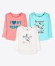 Ariel Cotton Knit Pack Of 3 Full Sleeves Typography & Unicorn Printed Tees - Orange Sky Blue & Cream