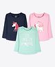Ariel Cotton Knit Pack Of 3 Full Sleeves Unicorn Printed Tees - Navy Blue Pink & Green