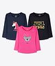 Ariel Cotton Knit Pack Of 3 Full Sleeves Koala & Typography Printed Tees - Navy Blue Black & Pink