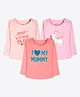 Ariel Cotton Knit Pack Of 3 Full Sleeves Unicorn & Typography Printed Tees - Orange & Pink