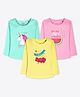 Ariel Cotton Knit Pack Of 3 Full Sleeves Watermelon & Typography Printed Tees - Green Pink & Yellow