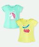 Ariel Cotton Knit Pack Of 2 Half Sleeves Unicorn & Typography Printed Tops - Green & Yellow