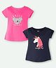 Ariel Cotton Knit Pack Of 2 Half Sleeves Unicorn Printed & Koala Embroidered Tops - Pink & Navy Blue