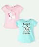 Ariel Cotton Knit Pack Of 2 Half Sleeves Unicorn & Typography Printed Tops - Pink & Sky Blue