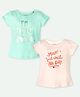 Ariel Cotton Knit Pack Of 2 Half Sleeves Typography & Hearts Printed Tops - Green & Orange