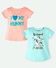 Ariel Cotton Knit Pack Of 2 Half Sleeves Unicorn & Typography Printed Tops - Orange & Sky Blue