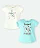 Ariel Cotton Knit Pack Of 2 Half Sleeves Unicorn & Typography Printed Tops - Cream & Sky Blue