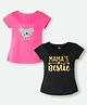 Ariel Cotton Knit Pack Of 2 Half Sleeves Koala Embroidered & Typography Printed Tops - Pink & Black