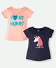 Ariel Cotton Knit Pack Of 2 Half Sleeves Unicorn & Typography Printed Tops - Orange & Navy Blue