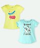 Ariel Cotton Knit Pack Of 2 Half Sleeves Unicorn & Typography Printed Tops - Yellow & Sky Blue
