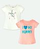 Ariel Cotton Knit Pack Of 2 Half Sleeves Unicorn & Typography Printed Tops - Cream & Orange
