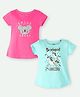 Ariel Cotton Knit Pack of 2 Half Sleeves Koala Embroidered & Typography Printed Tops - Pink & Sky Blue