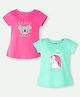 Ariel Cotton Knit Pack Of 2 Half Sleeves Koala Embroidered & Typography Printed Tops - Pink & Green