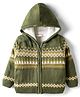 Babyhug Knit Full Sleeves Hooded Front Open Sweater with Abstract Design - Olive Green