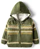 Babyhug Knit Full Sleeves Hooded Front Open Sweater with Abstract Design - Olive Green