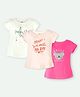 Ariel Cotton Knit Pack Of 3 Half Sleeves Unicorn & Typography Printed Tops - Cream Pink & Orange