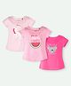 Ariel Cotton Knit Pack Of 3 Half Sleeves Unicorn & Typography Printed Tops - Light & Dark Pink