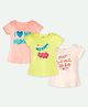 Ariel Cotton Knit Pack Of 3 Half Sleeves Typography Printed Tops - Orange & Yellow