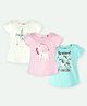 Ariel Cotton Knit Pack Of 3 Half Sleeves Unicorn & Typography Printed Tops - Cream Pink & Sky Blue