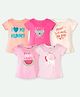 Ariel Cotton Knit Pack Of 5 Half Sleeves Unicorn & Typography Printed Tops - Pink & Orange