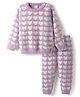 Babyhug Knit Full Sleeves Extra Soft Hairy Eyelash Yarn Pullover Sweater Set With Hearts Design - Mauve