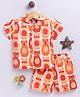 TOONYPORT Cotton Knit Half Sleeves Cute Bears Printed Shirt & Coordinating Shorts Set - Orange