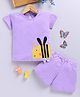 TOONYPORT Cotton Knit Half Sleeves Hooneybee Embroidered Tee & Shorts Set - Lavender