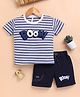 TOONYPORT Cotton Knit Half Sleeves Striped & Boom Text Printed Tee & Coordinating Shorts Set - White