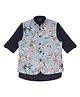 Charchit Cotton Blend Woven Floral Printed Nehru Jacket & Full Sleeves Solid Shirt - Blue
