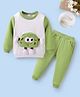 Mark & Mia Full Sleeves Winter Wear Sweatshirt & Joggers Set with Pouch Applique - White & Light Green