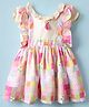Twetoons Woven Half Sleeves Checks & Printed Frock - Pink
