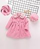 Mark & Mia Full Sleeves Collared Front Open Winter Frock with Bow Applique & Cap - Pink