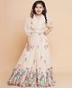 Bitiya By Bhama Silk Blend Woven Three Fourth Puffed Sleeves Floral & Birds Printed Lehenga & Choli Set - Beige