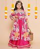 Bitiya By Bhama Silk Blend Woven Three Fourth Sleeves Floral Printed Lehenga & Choli Set - Pink