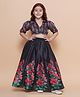 Bitiya By Bhama Silk Woven Half Puffed Sleeves Floral Printed Lehenga Choli Set - Black