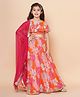 Bitiya By Bhama Silk Woven Cold Shoulder Floral Printed Gota Lace Embellished Coordinating Lehenga Choli With Dupatta Set - Orange