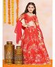 Bitiya By Bhama Silk Woven Three Fourth Sleeves Floral Printed Gota Lace Embellished Coordinating Lehenga Choli With Dupatta Set - Red