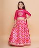 Bitiya By Bhama Silk Woven Three Fourth Sleeves Chevron Printed Gota Lace Embellished Lehenga Choli With Dupatta Set - Pink & White