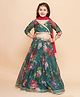 Bitiya By Bhama Silk Woven Three Fourth Sleeves Floral Printed Gota Lace Embellished Coordinating Lehenga Choli With Dupatta Set - Green
