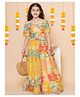 Bitiya By Bhama Silk Woven Half Puffed Sleeves Floral Printed Gota Lace Embellished Coordinating Lehenga Choli - Yellow