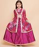 Bitiya By Bhama Silk Woven Floral Printed Gota Lace Embellished Lehenga Choli With Three Fourth Sleeves Shrug Set - Burgandy