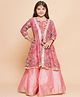 Bitiya By Bhama Silk Woven Floral Printed Gota Lace Embellished Lehenga Choli With Three Fourth Sleeves Shrug Set - Peach