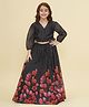 Bitiya By Bhama Silk Woven Three Fourth Puffed Sleeves Floral & Chevron Printed Lehenga Choli Set - Black