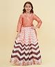 Bitiya By Bhama Silk Woven Three Fourth Sleeves Floral & Chevron Printed Lehenga Choli Set - Peach