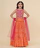 Bitiya By Bhama Cotton Blend Woven Sleeveless Floral Embroidered Bandhani Designed Coordinating Lehenga Choli With Dupatta Set - Orange
