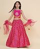 Bitiya By Bhama Silk Woven Sleeveless Floral Embroidered Gota Lace Embellished & Abstract Foil Printed Lehenga Choli With Dupatta Set - Pink
