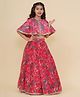 Bitiya By Bhama Silk Woven Floral Printed Gota Lace Embellished Lehenga Choli With Half Sleeves Cape Set - Pink